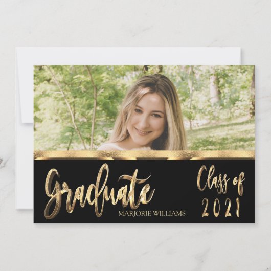 Invitation Graduate Class of 2021 Black and Gold Script (Devant)