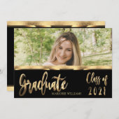 Invitation Graduate Class of 2021 Black and Gold Script (Devant / Derrière)