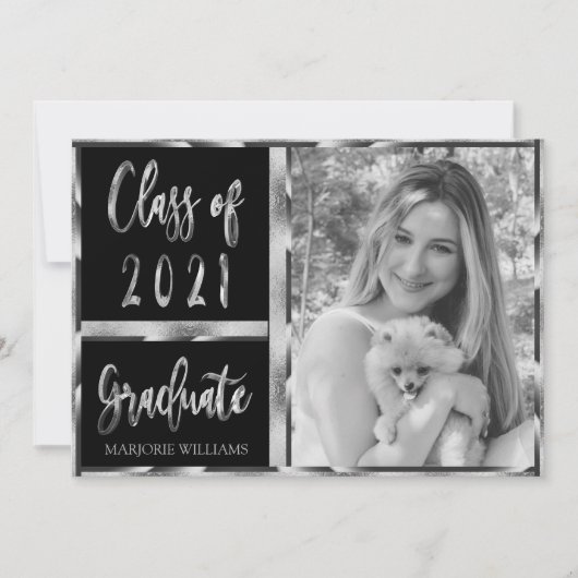 Invitation Graduate Class of 2021 Black and Silver Script (Devant)
