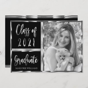 Invitation Graduate Class of 2021 Black and Silver Script