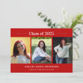 Invitation Graduate Classic Minimal 3 Photos Red Graduation (Debout devant)