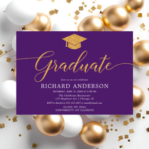 Invitation Graduate de l'élégante fête de graduation violet e