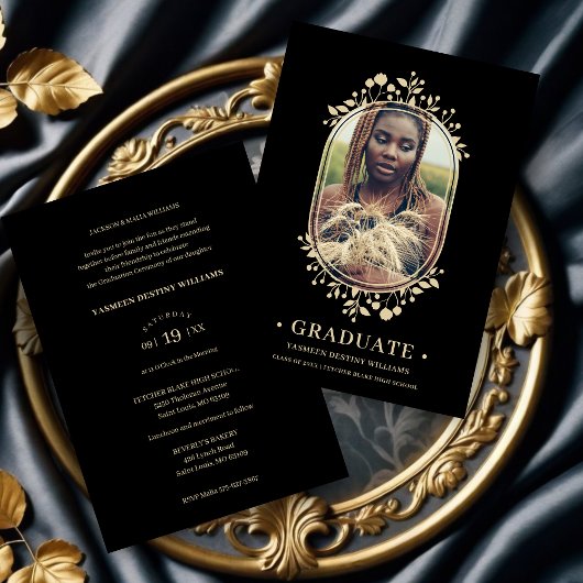 Invitation Graduate Fancy Botanical Oval Frame Golden effect