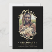 Invitation Graduate Fancy Botanical Oval Frame Golden effect (Devant)