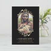 Invitation Graduate Fancy Botanical Oval Frame Golden effect (Debout devant)