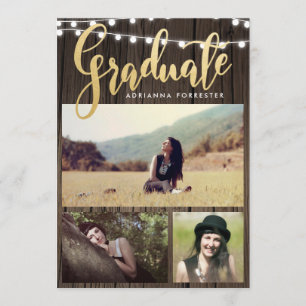 Invitation Graduate Faux Gold Foil Photo des lumières des c