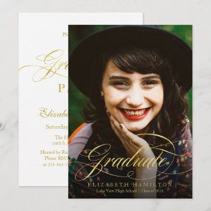 Invitation Graduate Foil Gold Classy Script Grad Party Photo
