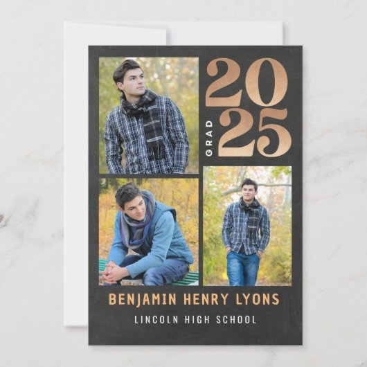 Invitation Graduate Gold Chalkboard Class of 2025 Printable (Devant)