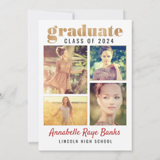 Invitation Graduate Gold Class of 2024 White Collage