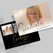 Invitation Graduate Gold Noir Calligraphie Photo QR Code