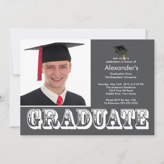 Invitation Graduate Graduate Gray Photo Party (Devant)