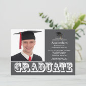 Invitation Graduate Graduate Gray Photo Party (Debout devant)