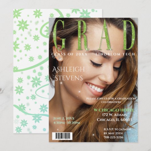 Invitation Graduate Magazine Cover Photo Graduation Party (Devant / Derrière)