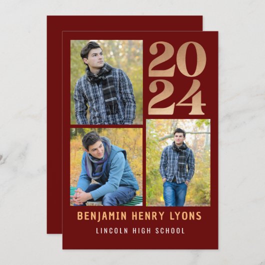 Invitation Graduate Maroon Class of 2024 Printable (Devant / Derrière)