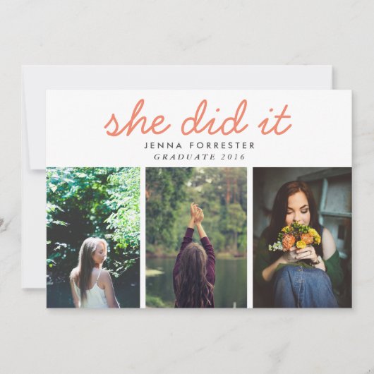 Invitation Graduate Mignonne Elle L'A Fait Script Trois Photo (Devant)