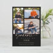 Invitation Graduate Modern Black Trendy Collage 4 Photos (Debout devant)