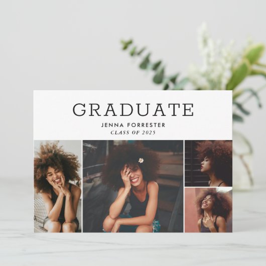 Invitation Graduate Modern Minimal Script Photo Collage (Debout devant)
