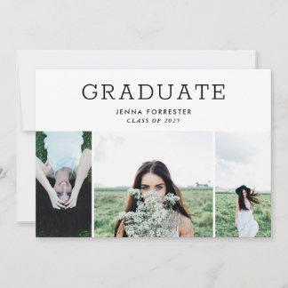 Invitation Graduate Modern Minimal Script Three Photos