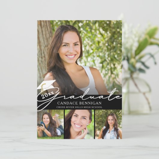 Invitation Graduate moderne Script 5 Photo Party (Debout devant)