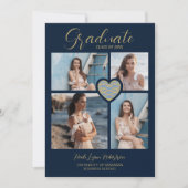 Invitation Graduate Navy Blue Trendy Heart Collage 4 Photos (Devant)
