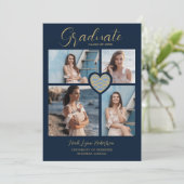 Invitation Graduate Navy Blue Trendy Heart Collage 4 Photos (Debout devant)