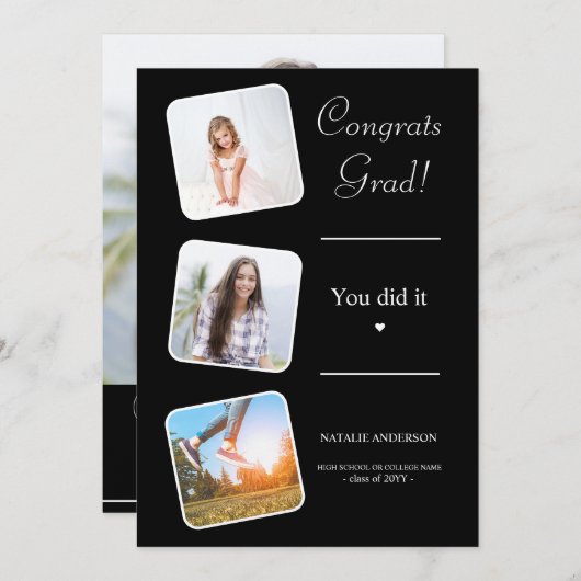 Invitation Graduate Noir et Blanc Classe de 2023 Graduation (Devant / Derrière)