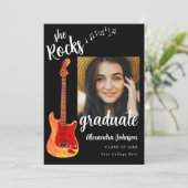 Invitation Graduate Photo Black White Script Graduation Party (Debout devant)