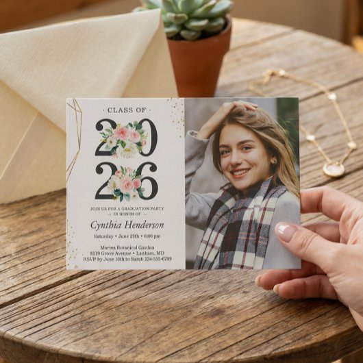 Invitation Graduate Photo Blush Rose Floral Graduate