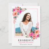 Invitation Graduate Pink Floral Frame Graduation Party Photo (Devant)