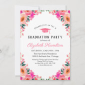 Invitation Graduate Pink Floral Frame Graduation Party Photo (Dos)