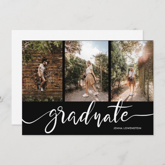 Invitation Graduate Script Trois Photos Graduate Party (Devant / Derrière)