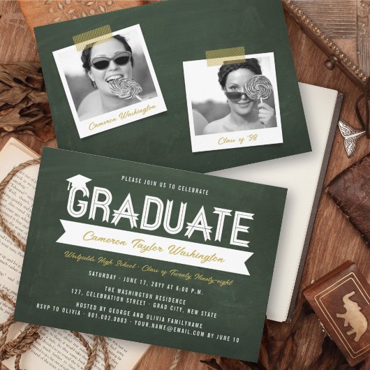 Invitation Graduate Simple Ruban Chalkboard Partie de graduat