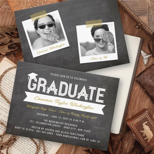Invitation Graduate Simple Ruban Chalkboard Partie de graduat