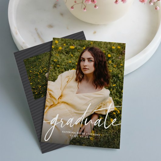 Invitation Graduate trendy modern script photo graduation
