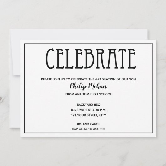 Invitation Graduate White Script Photo Graduation Party (Dos)