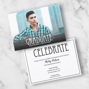 Invitation Graduate White Script Photo Graduation Party