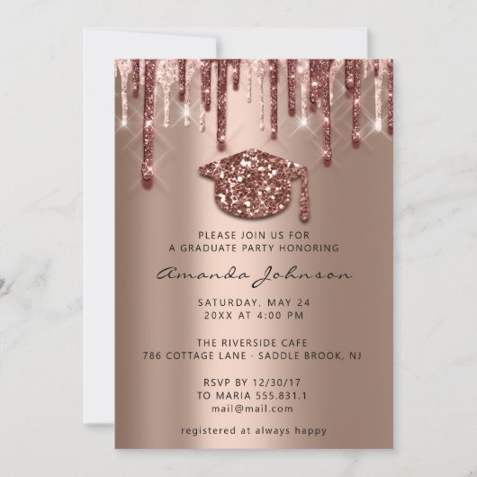 Invitation GraduateParty Drivers Rose Gold Casquette3D Effet (Devant)