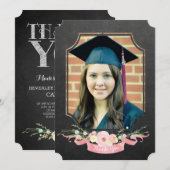 Invitation Graduation 2017 Merci Chalkboard Floral (Devant / Derrière)