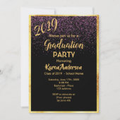 Invitation Graduation 2019 parti chic noir confetti or (Devant)
