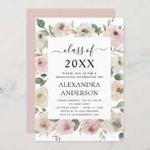 Invitation Graduation 2022 Dusty Rose Rose Graduation Floral
