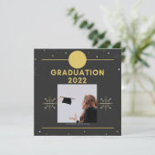 Invitation Graduation 2022 Party Topper Black Gold Stars (Debout devant)