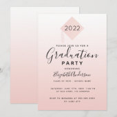 Invitation Graduation 2022 rose de la fête or top fille (Devant / Derrière)