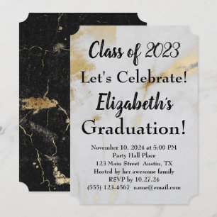 Invitation Graduation 2023 Marbre gris or avec texte noir