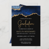 Invitation Graduation 2023 Photo Blue Agate Gold Parties scin (Devant / Derrière)