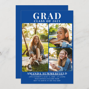 Invitation Graduation 2024 Grad Photo Collage Blue Party