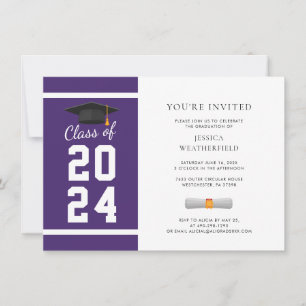 Invitation Graduation 2024 Graduate Photo Purple White Party