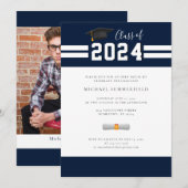 Invitation Graduation 2024 Marine Photo blanche Open House Pa (Devant / Derrière)