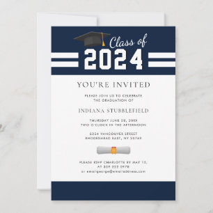 Invitation Graduation 2024 Photo Navy Blue Graduate Party