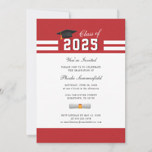 Invitation Graduation 2024 Red White Simple Grad Party