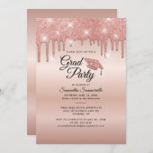 Invitation Graduation 2024 Rose Gold Drip Grad Party (Devant / Derrière)